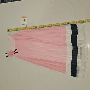 Rare Editions Girls Dress 6X Pink with navy  and cream detail at hem